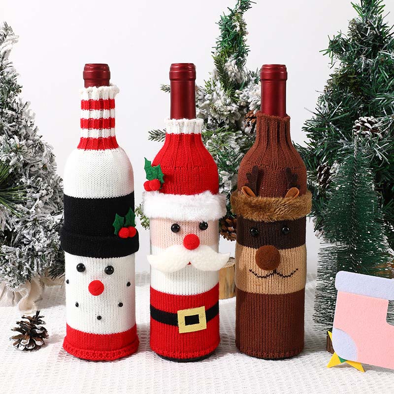 Christmas Decorations Cartoon Knitted Old Man Snowman Atmosphere Layout Dress Up Bottle Set - image 2