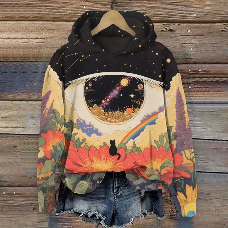 Fantasy Rainbow Cat Print Long Sleeve Hoodie - Multicolor - 8XL - image 1