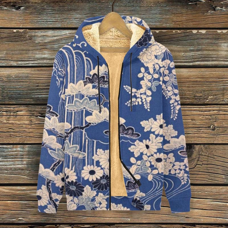Women's Retro Sketching Floral Art Print fleece jacket - Blue - 4XL - image 1