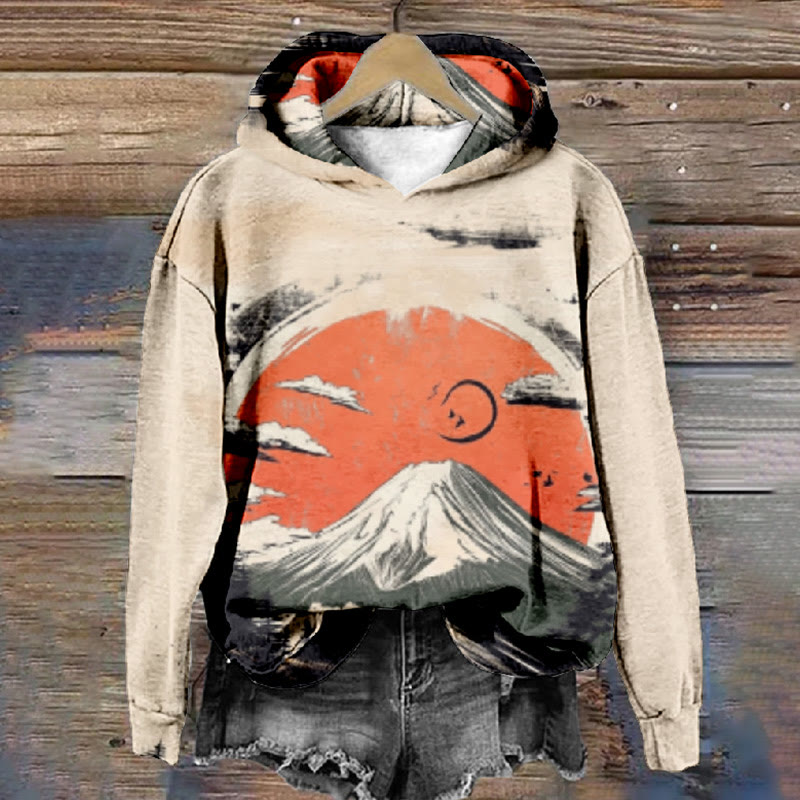Women's Japanese Sun And Mount Fuji Print Long Sleeve Hoodie - Multicolor - 8XL - image 1