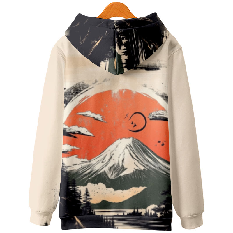 Women's Japanese Sun And Mount Fuji Print Long Sleeve Hoodie - image 2