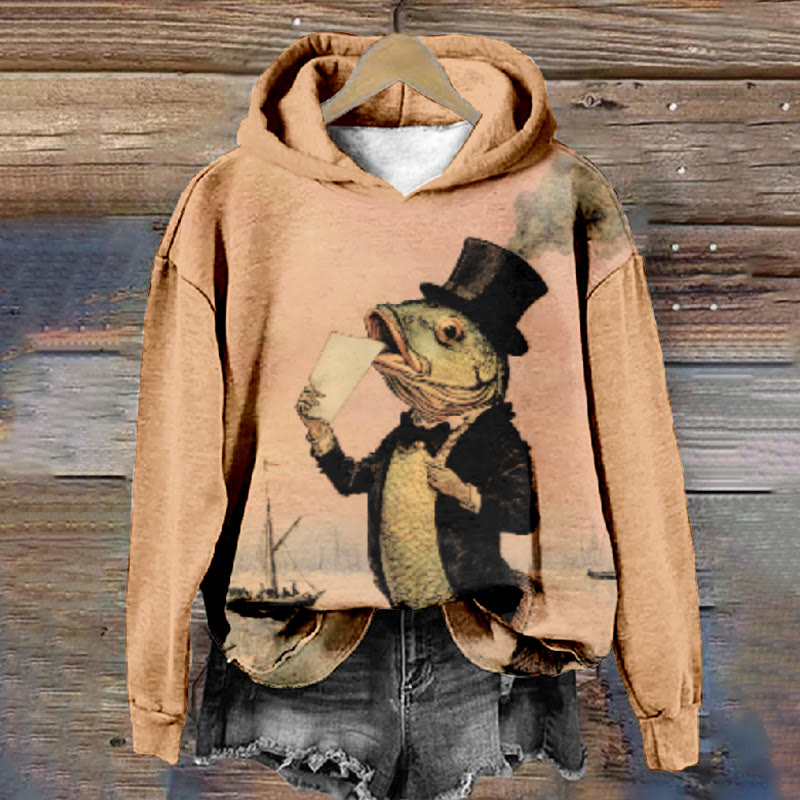 Women's Japanese Creative Gentry Frog Man Art Print Long Sleeve Hoodie - Pink - 8XL - image 1