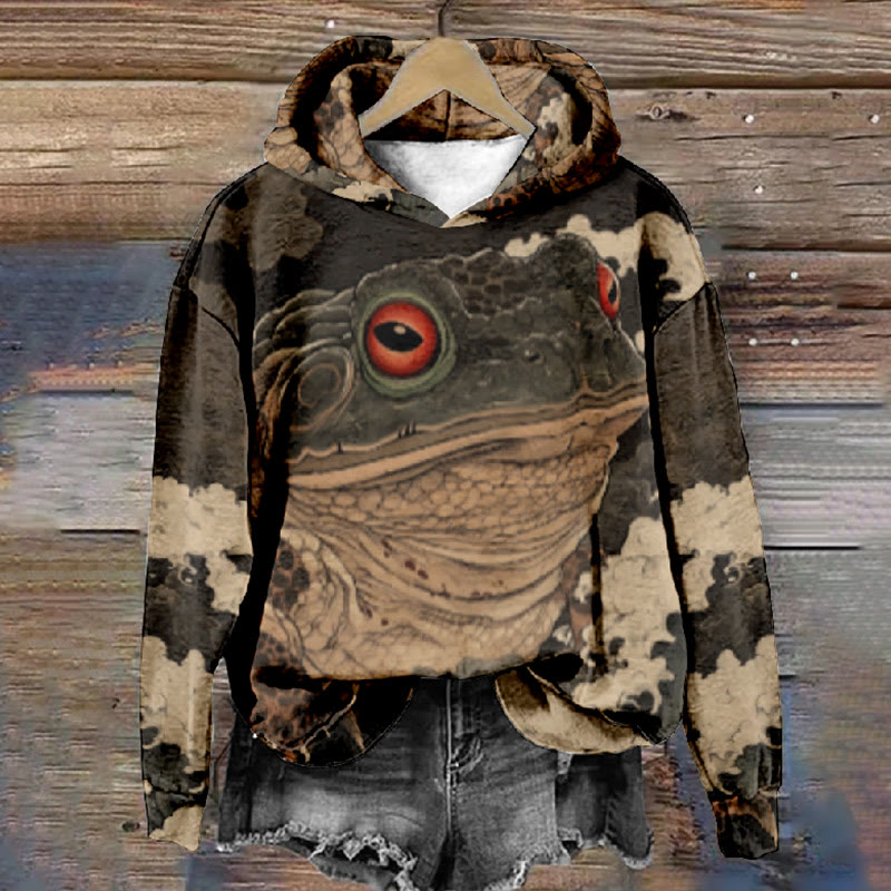 Women's Japanese Funny Big Frog Print Long Sleeve Hoodie - Multicolor - 8XL - image 1