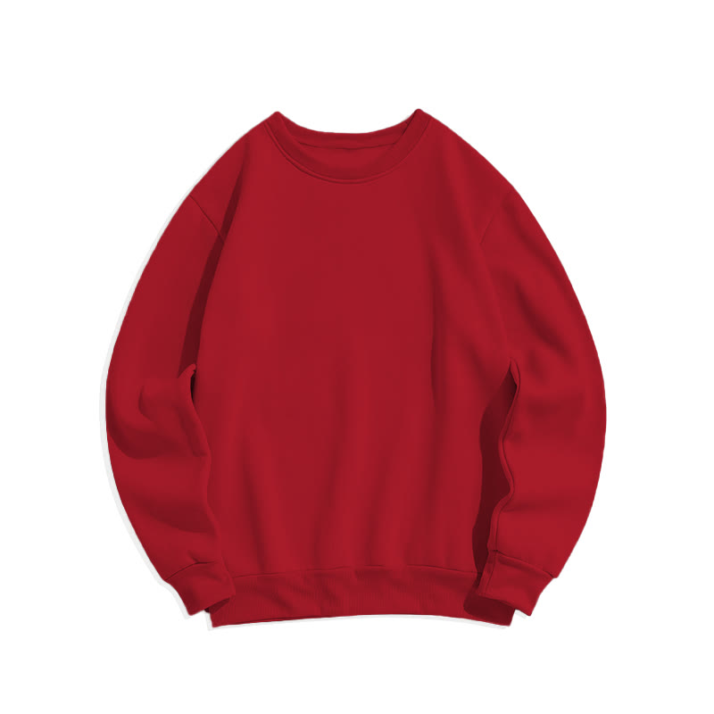 100% Cotton Solid Color Round Neck Casual Fleece Sweatshirt - Red - 2XL - image 18