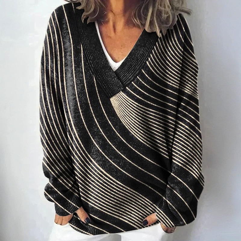 Contemporary Geometric Pattern Print Causal V-neck Pullover Sweater - Black - 4XL - image 1