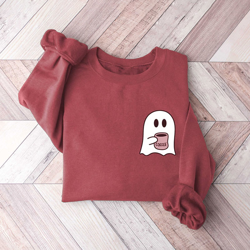 Plus Size Cute Ghost Coffee Sweatshirt Women Ghost Sweatshirt Ghost Season - Pink - 5XL - image 1