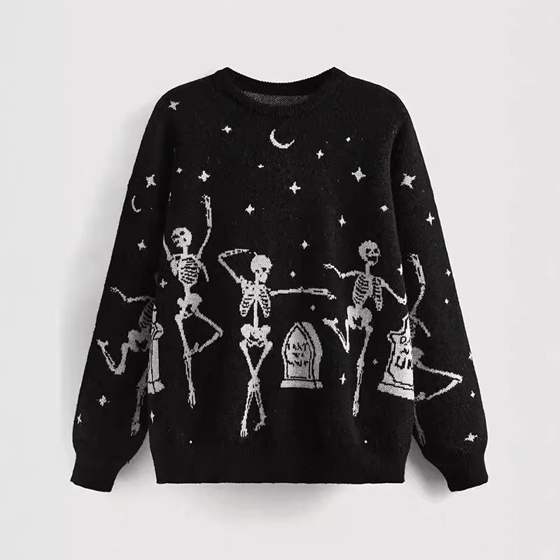 Skull Pattern Round Neck Sweater - Black - 5XL - image 1