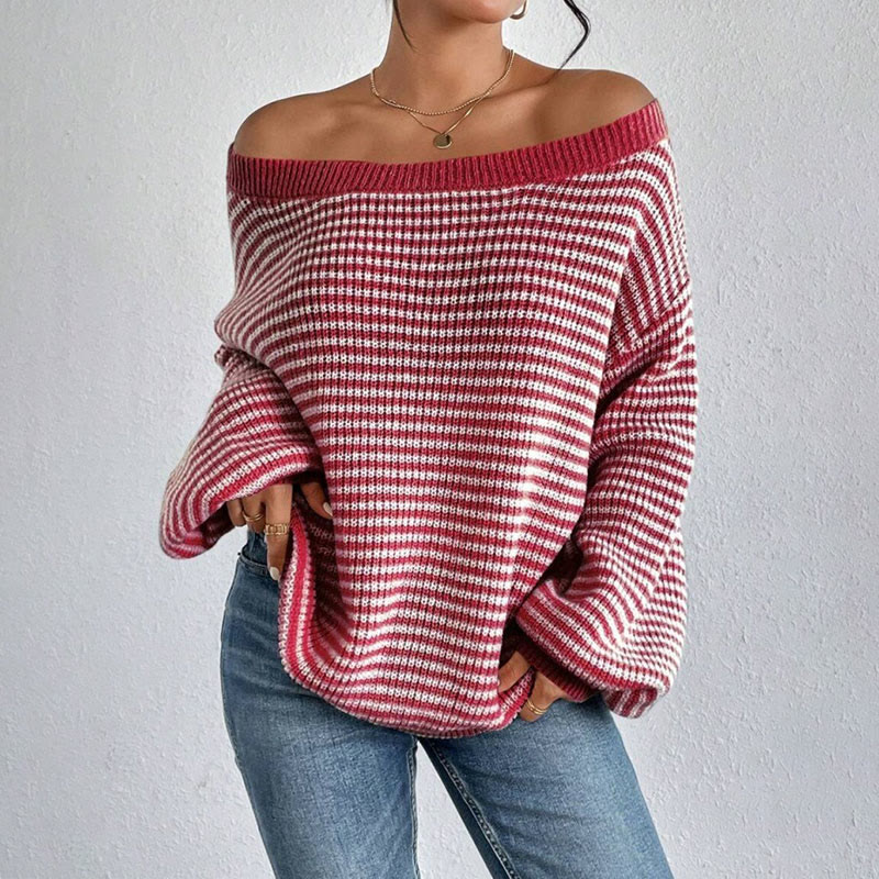 Striped Pattern Drop Shoulder Sweater - Red - 2XL - image 7
