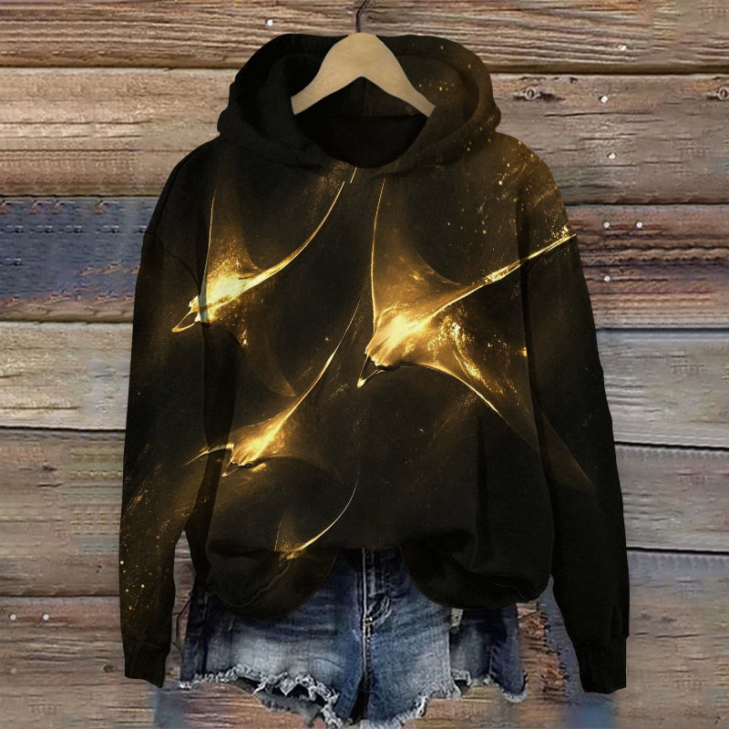 Fantasy Manta Ray Art Print Long Sleeve Hoodie - Black - 8XL - image 1