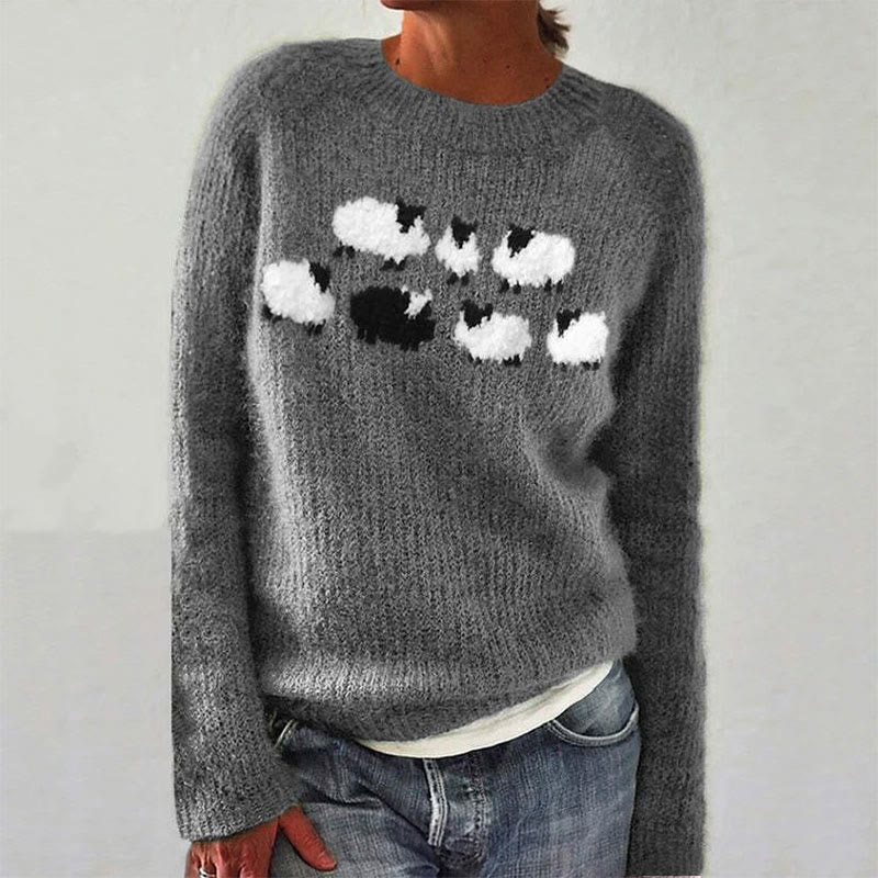 Cute Sheep Crew Neck Women's Casual Pullover Sweater - Grey - 5XL - image 2