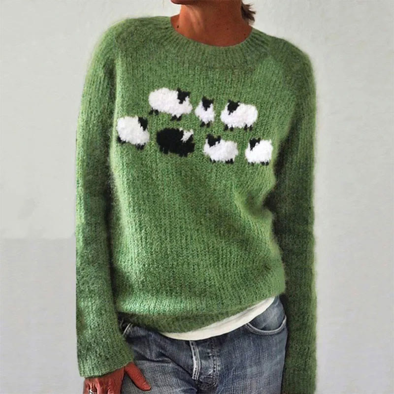 Cute Sheep Crew Neck Women's Casual Pullover Sweater - Green - 5XL - image 1