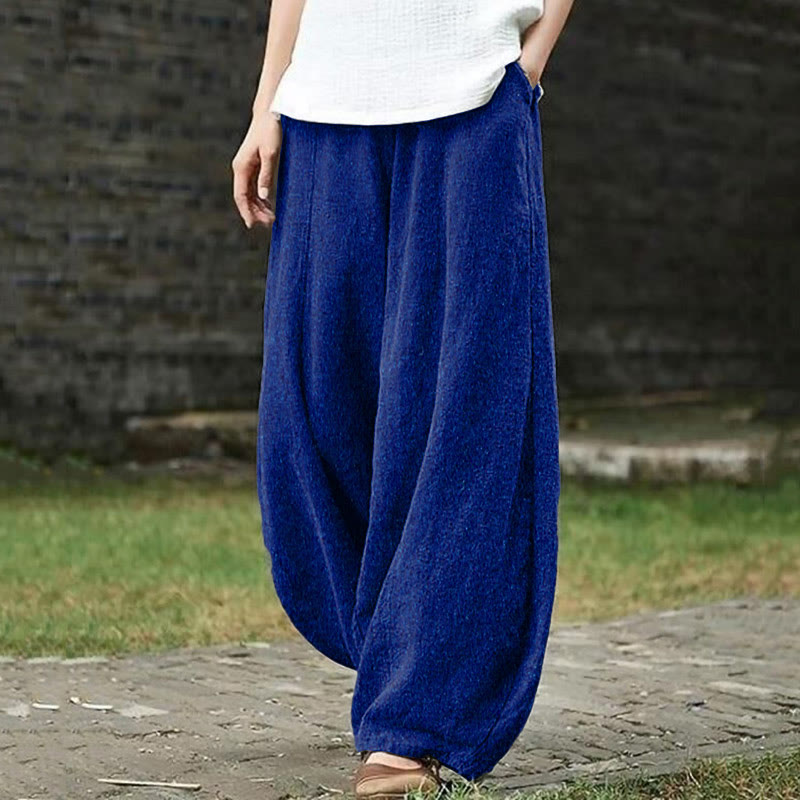 Casual Plain Drawstring Pocket Pants - Dark Blue - 5XL - image 7