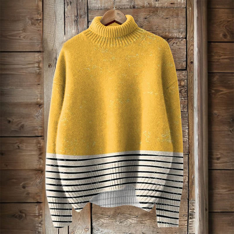 Geometric Abstract Print Turtleneck Pullover Sweater - Yellow - 4XL - image 1