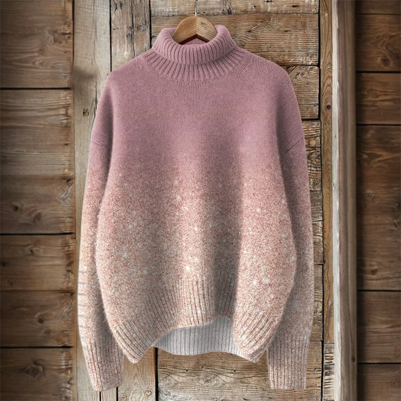 Gradient Glitter Pattern Print Turtleneck Pullover Sweater - Purple - 4XL - image 1