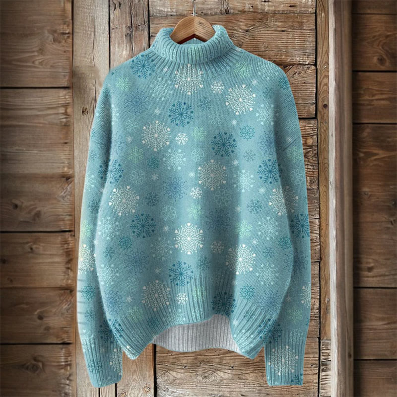 Winter Season Snowflake Pattern Print Turtleneck Pullover Sweater - Green - 4XL - image 1