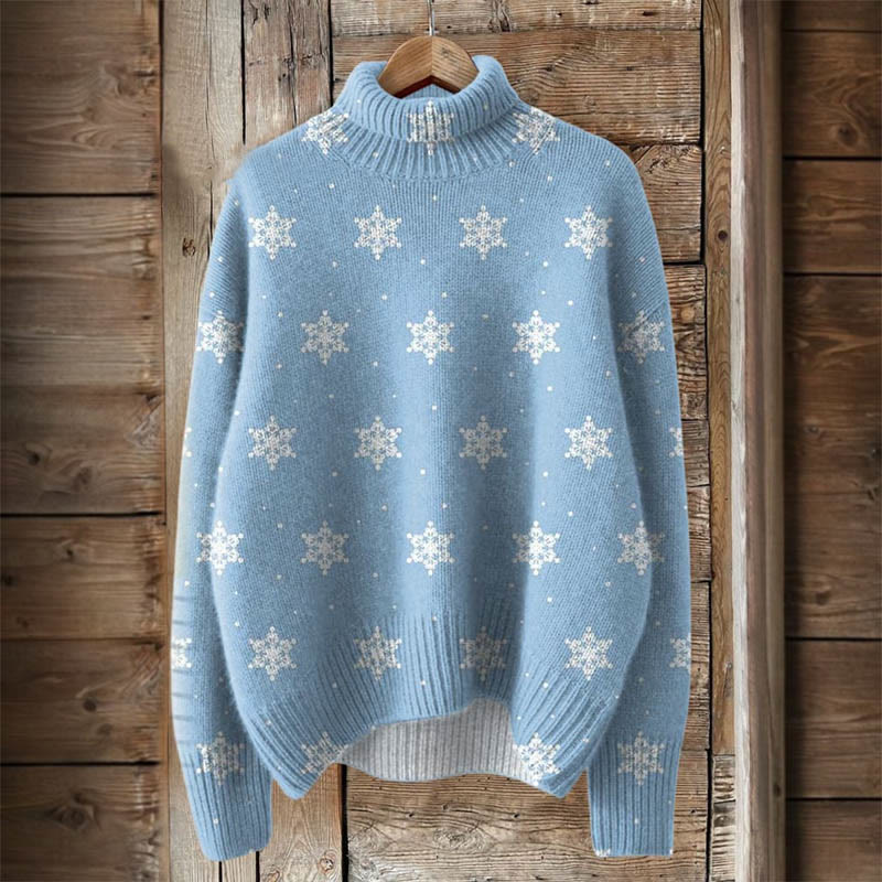 Winter Snowflake Print Turtleneck Pullover Sweater - Blue - 4XL - image 1