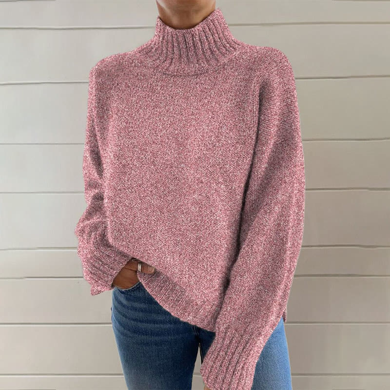 Pink Glitter Pattern Print Turtleneck Pullover Sweater - Dark Pink - 4XL - image 1