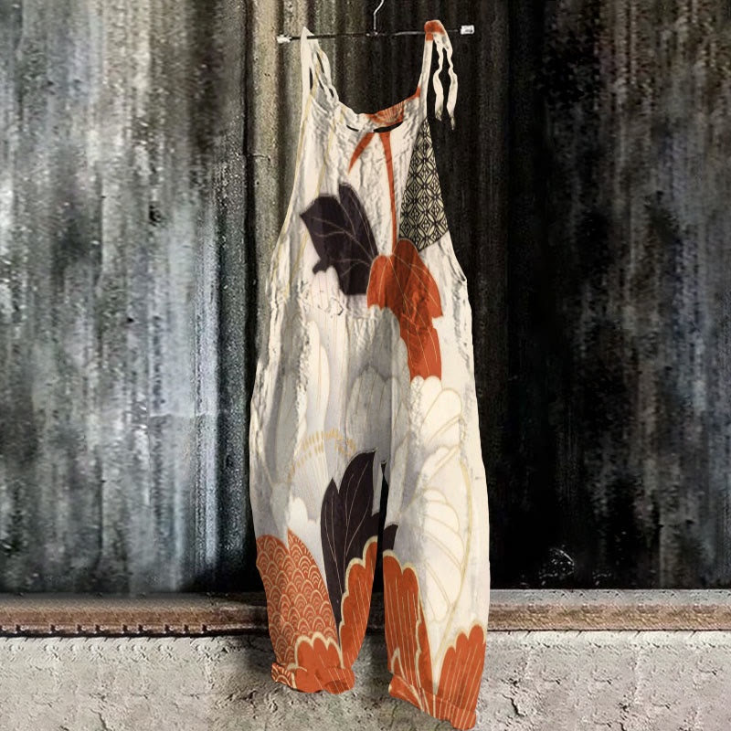 Women's Japanese Colored Leaves Art Print Casual Jumpsuit  - Multicolor - 5XL - image 1