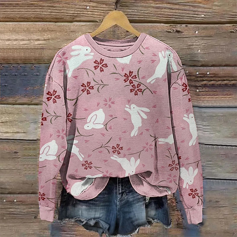 Cherry Blossom Rabbit Japanese Art Print Sweatshirt - Pink - 5XL - image 1