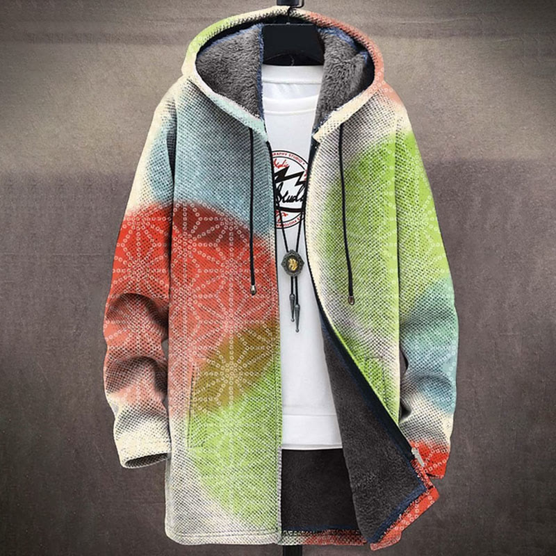 Round Color Block Print Unisex Plush Thick Long-sleeved Fleece Jacket - Multicolor - 5XL - image 1