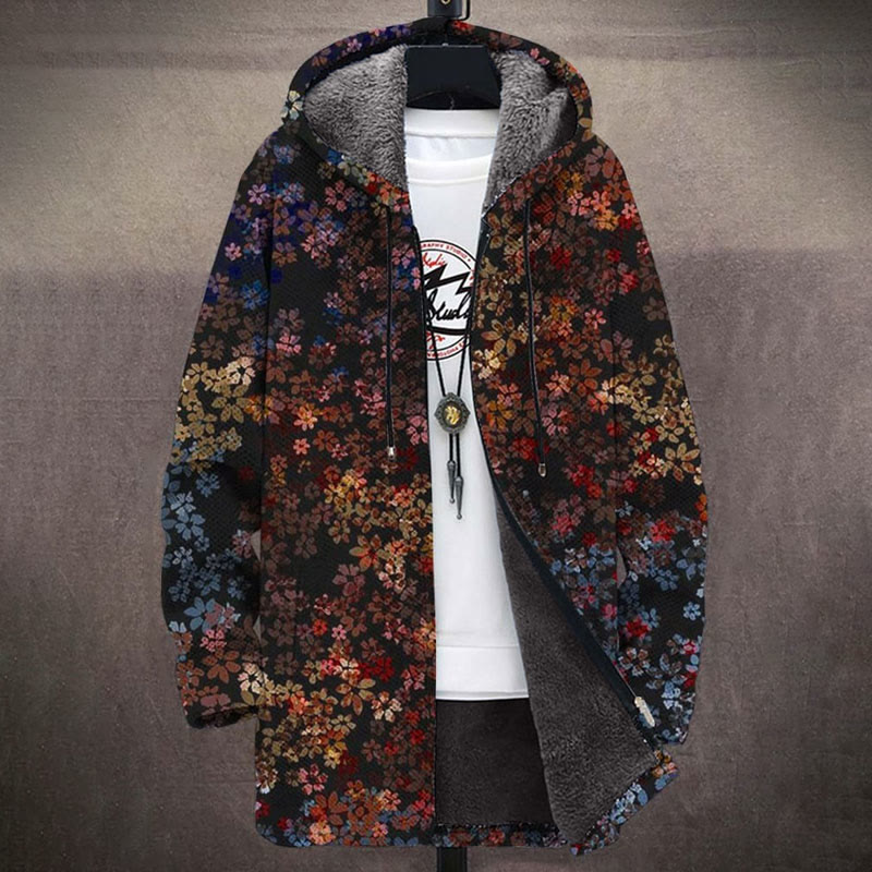 Vintage Floral Print Unisex Plush Thick Long-sleeved Fleece Jacket - Multicolor - 5XL - image 1