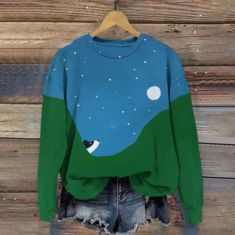 Moon-watching Puppy Color-block Art Print Sweatshirt - Blue - 5XL - image 1