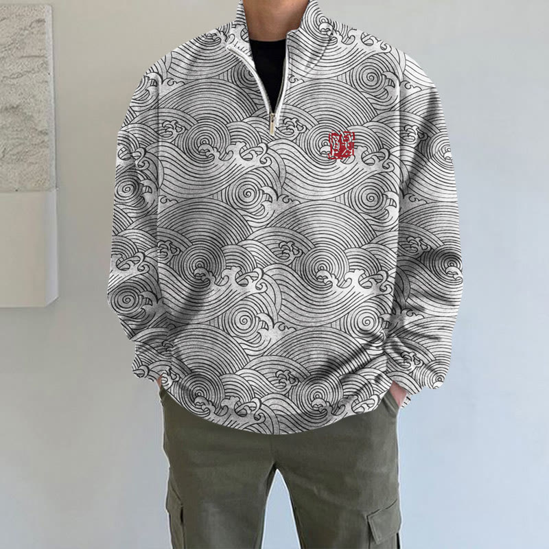 The Silent Dance Of Waves Japanese Art Print Long Sleeve Zipper Sweatshirt - Black - 5XL - image 5