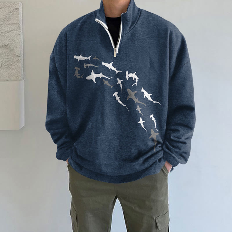 Japanese Art Octopus And Crab Print Long Sleeve Zipper Sweatshirt - Dark Blue - 5XL - image 1