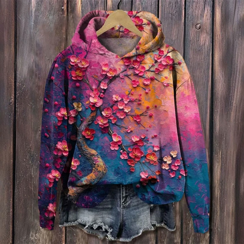 Blossom Flower Painting Art Print Long Sleeve Women's Hoodie - Pink - 8XL - image 1