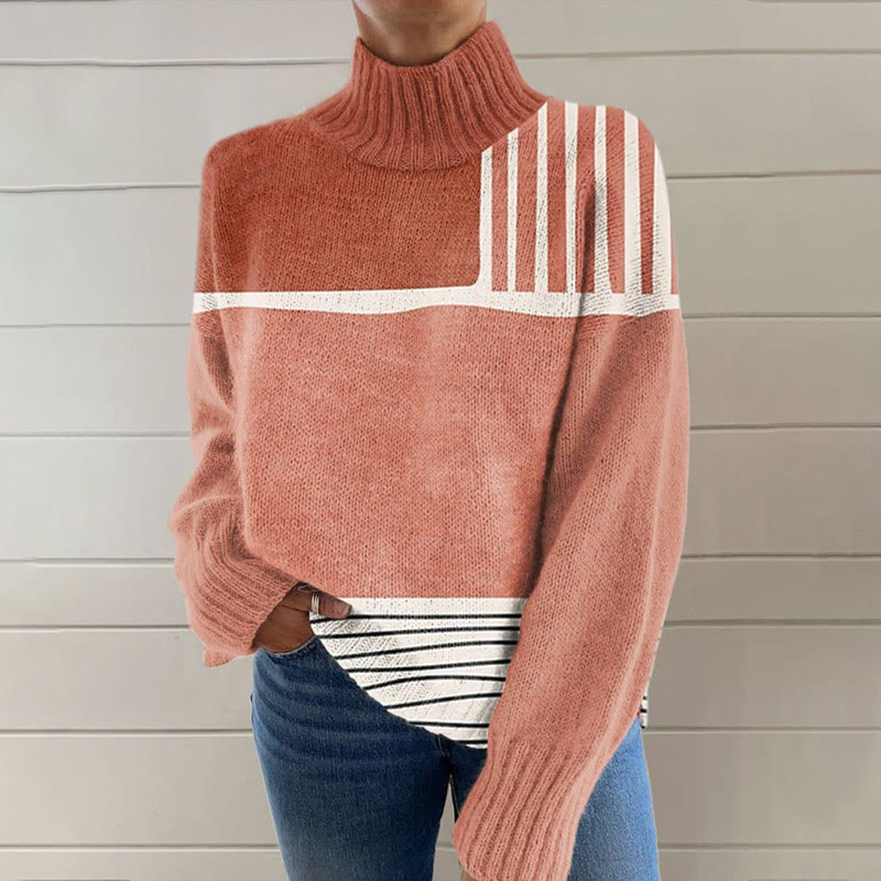 Retro Geometry Print Knit Turtleneck Pullover Sweater - image 2