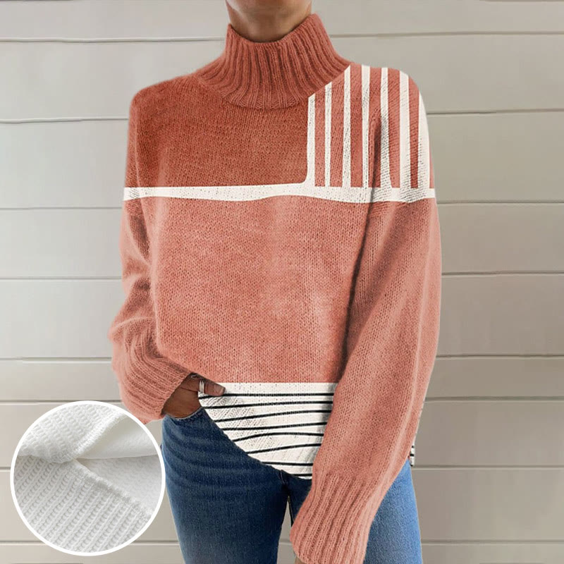 Retro Geometry Print Knit Turtleneck Pullover Sweater - Orange - 4XL - image 1