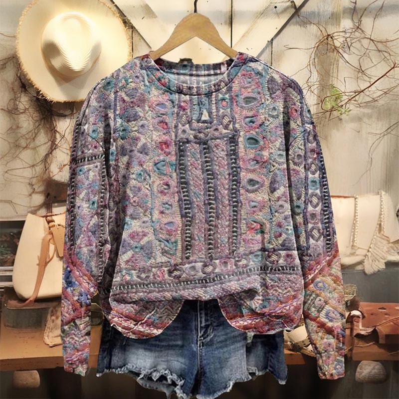 Women's Vintage Art Print Casual Crewneck Sweatshirt - Purple - 5XL - image 1