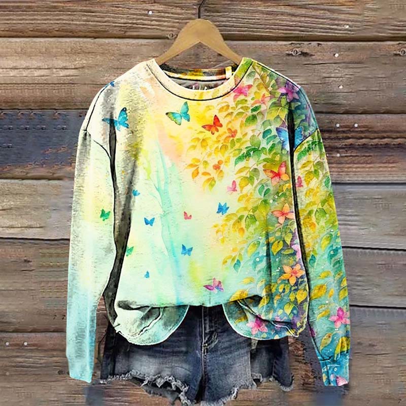 Butterfly Art Print Casual Crewneck Sweatshirt - Multicolor - 5XL - image 1