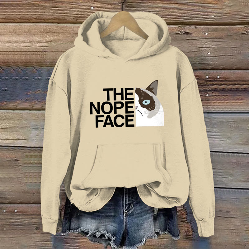 100% Cotton Funny The Nope Face Cat Print Women's Hoodie - Apricot - 2XL - image 1