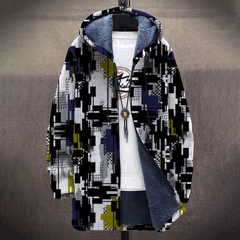 Abstract Geometric Pattern Print Unisex Plush Thick Long-sleeved Fleece Jacket Coat - image 2