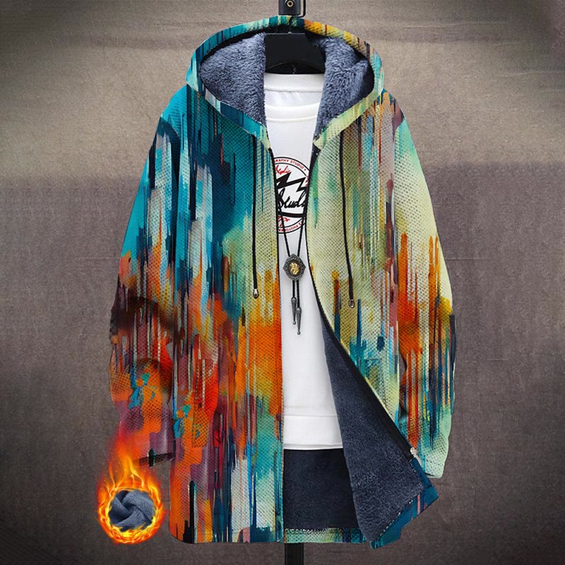 Abstract Oil Painting Graffiti Colorful Tribe Pattern Print Unisex Plush Thick Long-sleeved Fleece Jacket Coat - Multicolor - 5XL - image 1