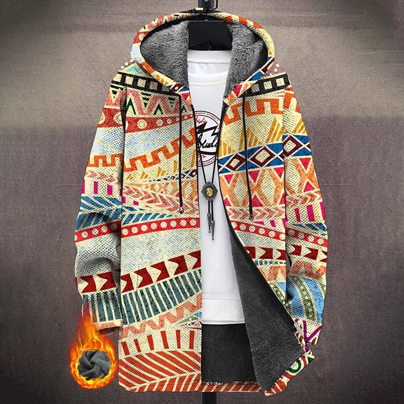 Colorful Ethnic Tribal Geometric Pattern Print Unisex Plush Thick Long-sleeved Fleece Jacket Coat - Multicolor - 5XL - image 1