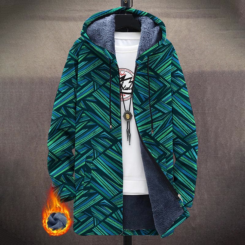 Geometric Elements Stripes Glitter Colorful Lines Print Unisex Plush Thick Long-sleeved Fleece Jacket Coat - Green - 5XL - image 1
