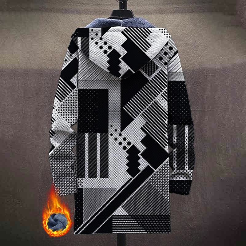 Gray, White And Black Geometric Pattern Print Unisex Plush Thick Long-sleeved Fleece Jacket Coat - image 3