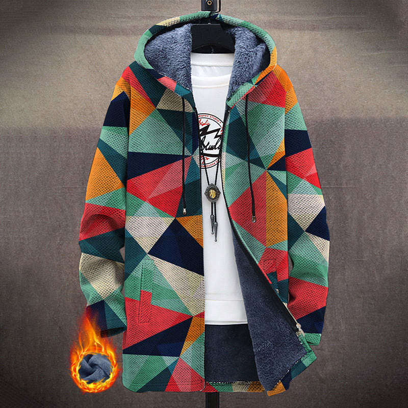 Retro Colorful Geometric Elements Pattern Print Unisex Plush Thick Long-sleeved Fleece Jacket Coat - Multicolor - 5XL - image 1