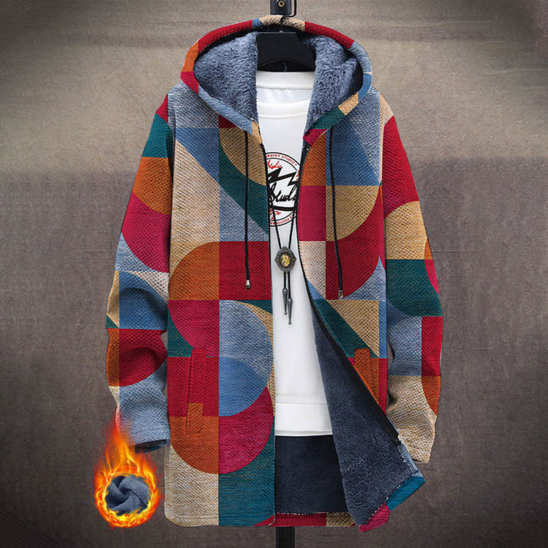 Retro Geometric Pattern Patchwork Print Unisex Plush Thick Long-sleeved Fleece Jacket Coat - Multicolor - 5XL - image 1