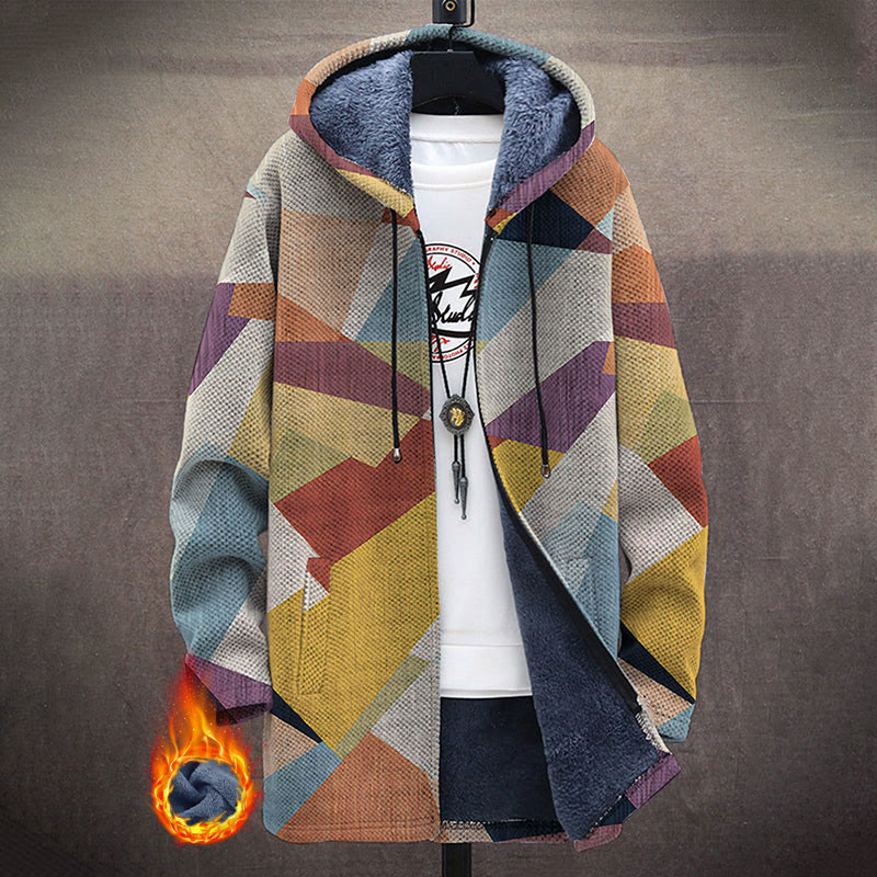 Retro Irregular Geometric Color Block Pattern Print Unisex Plush Thick Long-sleeved Fleece Jacket Coat - Multicolor - 5XL - image 1
