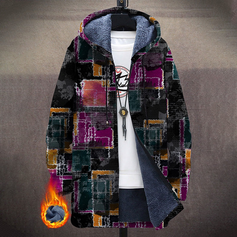 Retro Tie Dye Color Block Patchwork Pattern Print Unisex Plush Thick Long-sleeved Fleece Jacket Coat - Multicolor - 5XL - image 1