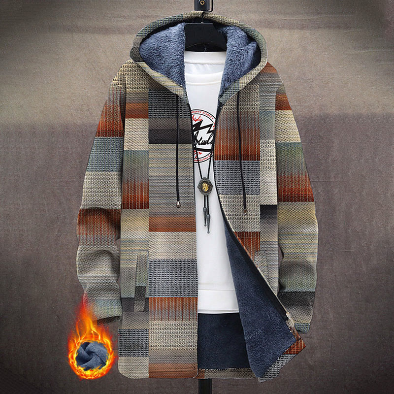 Retro Winter Plaid Print Unisex Plush Thick Long-sleeved Fleece Jacket Coat - Multicolor - 5XL - image 1