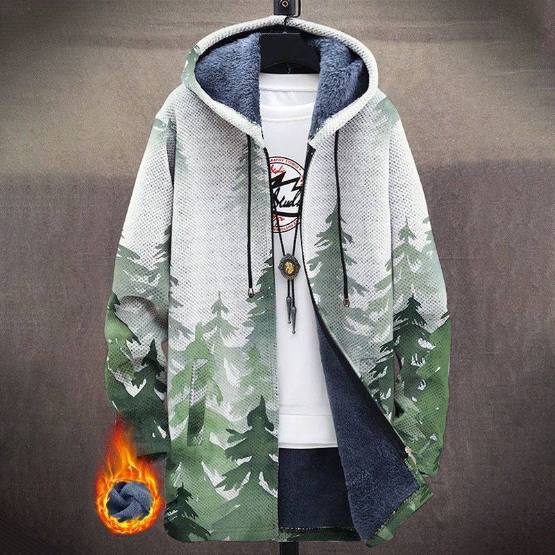 Foggy Forest Print Unisex Plush Thick Long-sleeved Fleece Jacket Coat - White - 5XL - image 1
