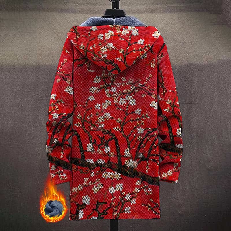 Red Plum Blossoms  Print Unisex Plush Thick Long-sleeved Fleece Jacket Coat - image 3