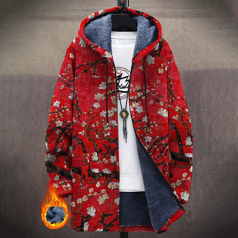 Red Plum Blossoms  Print Unisex Plush Thick Long-sleeved Fleece Jacket Coat - Red - 5XL - image 1