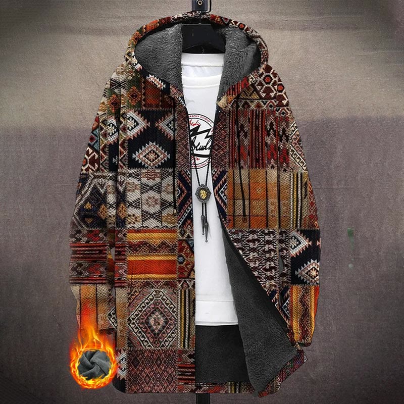 Retro Tribal Pattern Art Print Unisex Plush Thick Long-sleeved Fleece Jacket Coat - Multicolor - 5XL - image 1