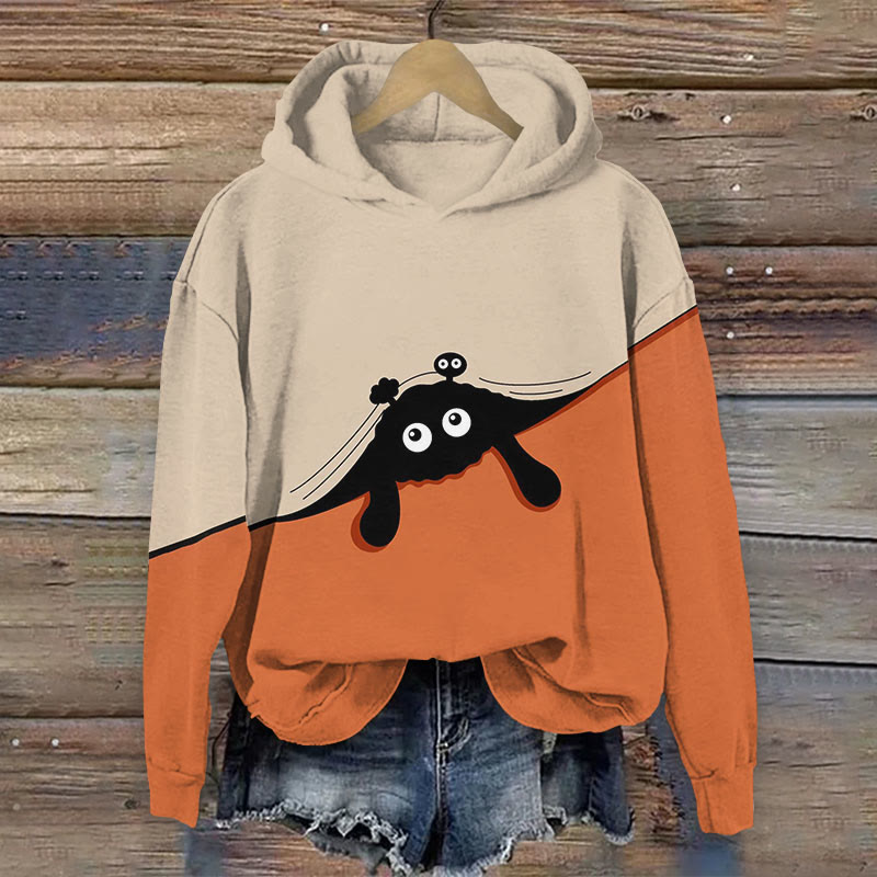 Women's Japanese Creative Cat Covered With Quilt Print Long Sleeve Hoodie - Apricot - 8XL - image 1