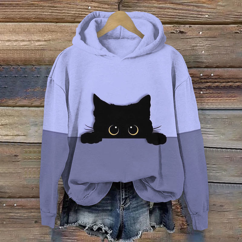 Women's Japanese Funny Cat Covered With Quilt Print Long Sleeve Hoodie - Purple - 8XL - image 1
